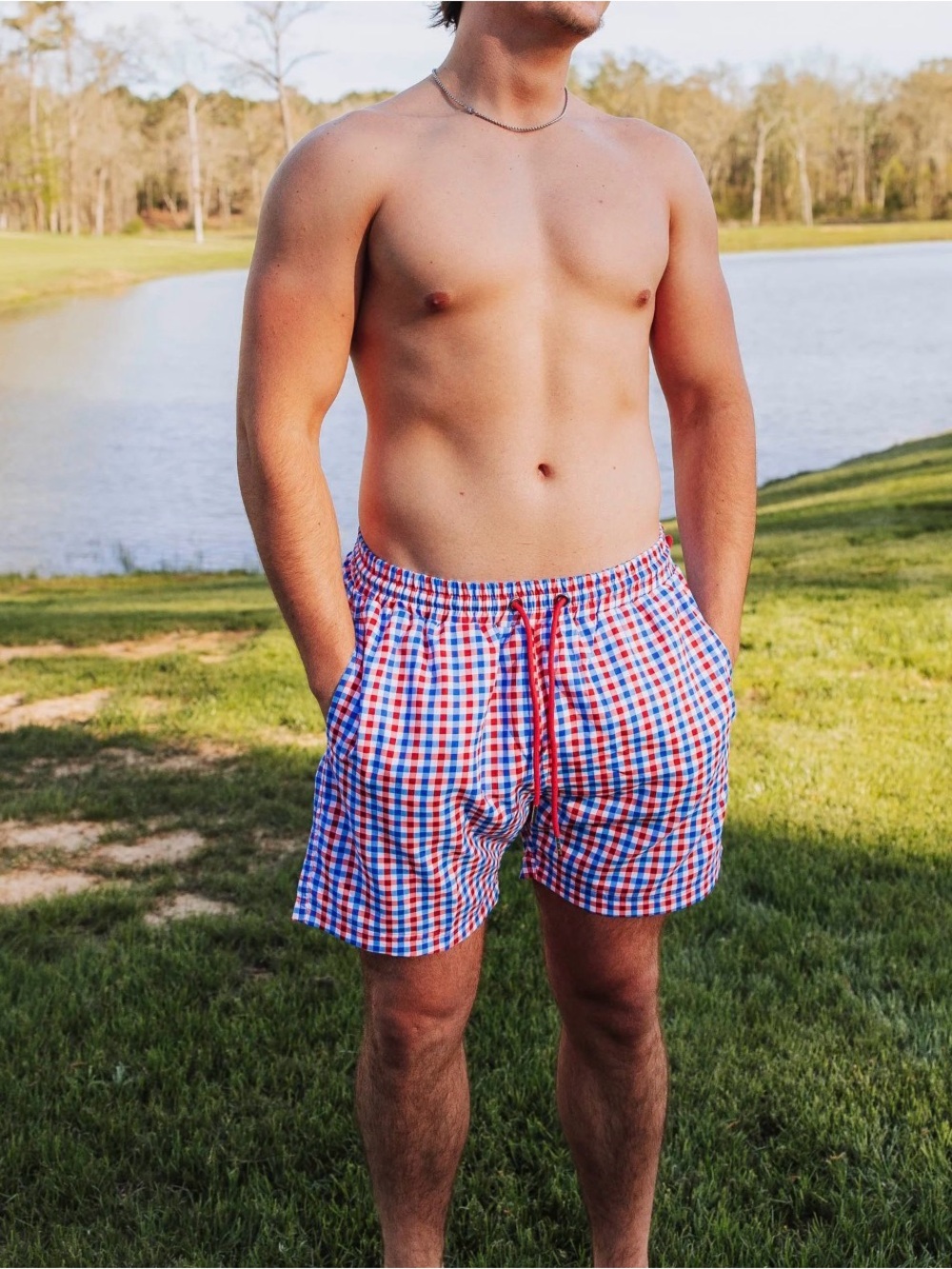 SweetHoney Men's USA Gingham Swim Shorts